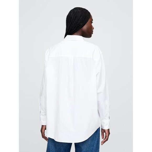 NWT GAP Optic White Organic Cotton Poplin Oversized Button-Up Big Shirt, Size M - Picture 3 of 16